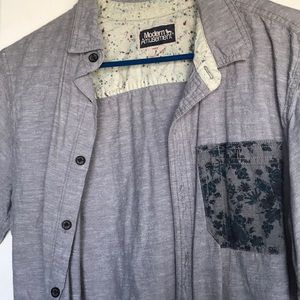 Grey Button Up with Flower patterned Pocket